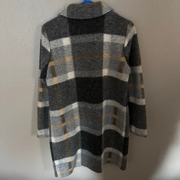 CYNTHIA ROWLEY Grey and Yellow Plaid Long Wool Blend Shirt Jacket Size Small - Picture 6 of 6